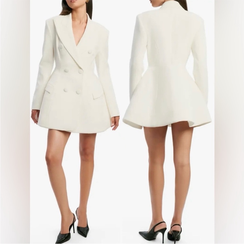 NEW Bardot Janna Hourglass Long Sleeve Double Breasted Blazer white Dress, SMALL